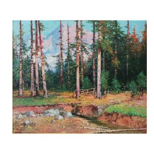 Cesare Bentivoglio - Dipinto ad olio di grandi dimensioni - Bosco, con scorcio delle Dolomiti - Opera senza cornice