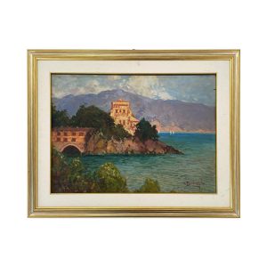 Cesare Bentivoglio- “Marina con vista del Castello di Paraggi” - Dipinto ad olio - Immagine principale