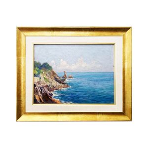Dipinto ad olio del pittore Amedeo Merello “Scogliera a Rapallo”: marina - Immagine principale - VENDUTO