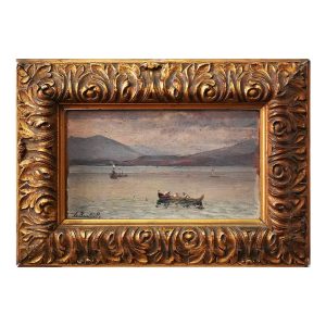 Leopoldo Burlando: panorama sul lago, olio su tavoletta - Immagine principale