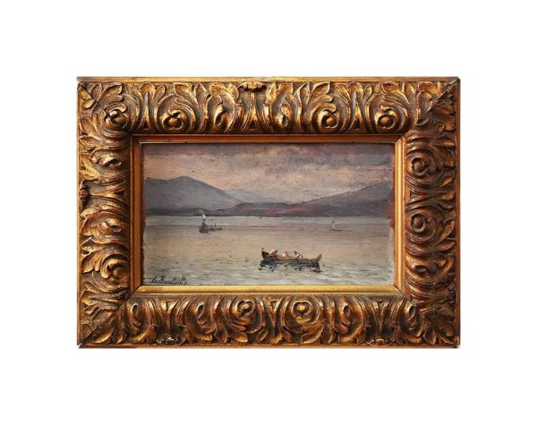 Leopoldo Burlando: panorama sul lago, olio su tavoletta - Immagine principale