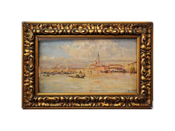 Leopoldo Burlando: San Marco a Venezia dalla laguna, olio su tavoletta - Immagine principale