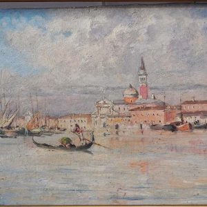 Leopoldo Burlando: San Marco a Venezia dalla laguna, olio su tavoletta - Il dipinto (senza cornice)