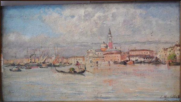 Leopoldo Burlando: San Marco a Venezia dalla laguna, olio su tavoletta - Il dipinto (senza cornice)