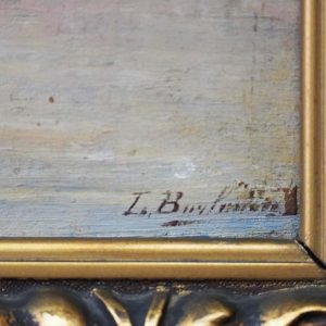 Leopoldo Burlando: San Marco a Venezia dalla laguna, olio su tavoletta - Particolare della firma