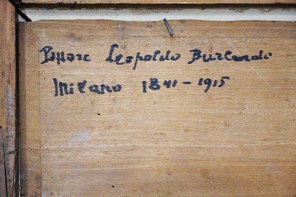 Leopoldo Burlando: San Marco a Venezia dalla laguna, olio su tavoletta - Retro (particolare)