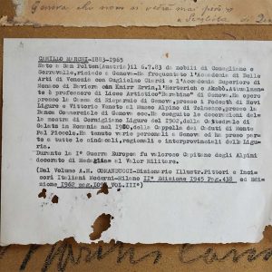 Camillo Marchi “Scogliera di Quinto”, acquerello su carta - Particolare del retro dell'opera
