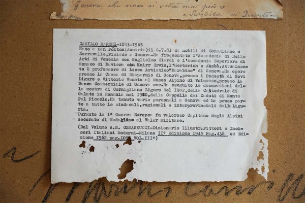 Camillo Marchi “Scogliera di Quinto”, acquerello su carta - Particolare del retro dell'opera