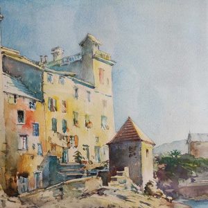 Camillo Marchi “Scogliera di Quinto”, acquerello su carta - Particolare dell'opera