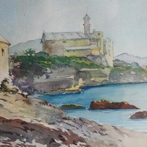 Camillo Marchi “Scogliera di Quinto”, acquerello su carta - Particolare dell'opera