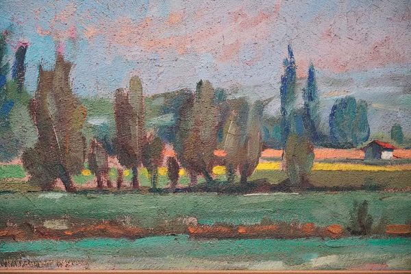Ettore Frana, panorama, olio su tavola - Particolare dell'opera