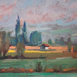 Ettore Frana, panorama, olio su tavola - Particolare dell'opera