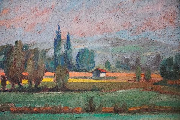 Ettore Frana, panorama, olio su tavola - Particolare dell'opera