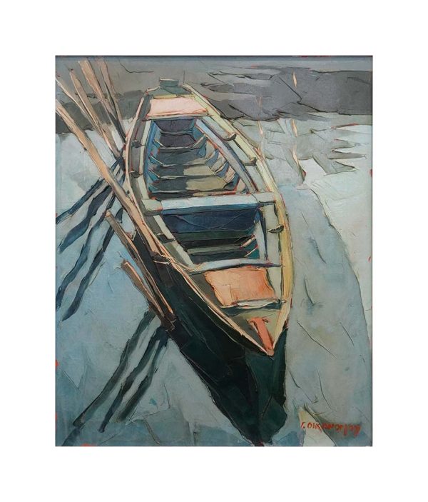 Giorgio Oikonomoy: dipinto ad olio, “Riflessi nel canale” - Dettaglio