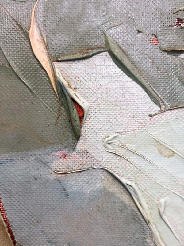 Giorgio Oikonomoy: dipinto ad olio, “Riflessi nel canale” - Particolare dello stile materico dell'opera