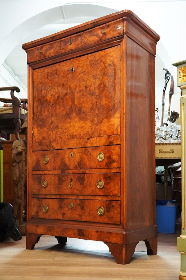 Secretaire Carlo X in radica di noce ed intarsi - Immagine principale