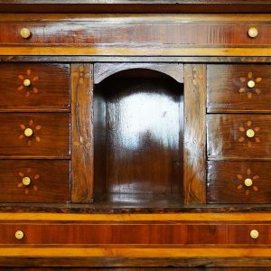 Secretaire Carlo X in radica di noce ed intarsi - Particolare dell'interno