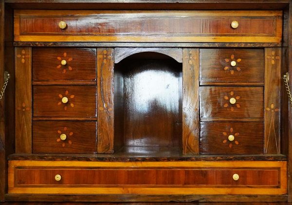 Secretaire Carlo X in radica di noce ed intarsi - Particolare dell'interno